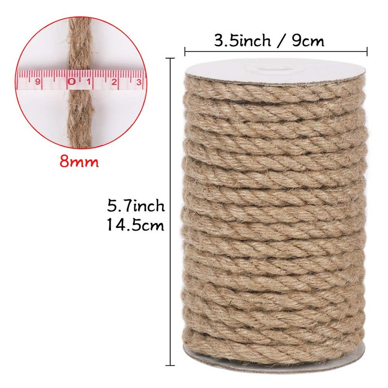 Vivifying Jute Rope, 50 Feet 8mm Natural Heavy Duty Twine for Crafts, Cat Scratch Post, Bundling and Hanging - Image 2